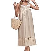 Viakeo 100% Cotton Nightgowns For Women Sleeveless Night Gown Long Sleep Dress With Pockets