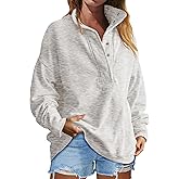 YOQYO Women's Oversized Sweatshirts Button Up Henley Neck Pullover Tops Loose Fit Fashion Outfits Clothes