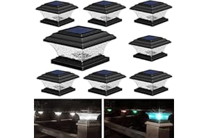 HUYIENO Solar Post Cap Lights Outdoor LED Lighting Deck Fence Light Two Modes Warm White/7 RGB Color Changing Suitable for 4x4 5x5 Wooden Posts (Black, 8pk), HY1238