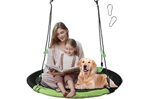 TBMLC 40 inch Diameter Saucer Swing - 1 Inch Diameter&1MM Thick Sturdy Steel Frame with Thick Foam Pipe Cover and Durable Oxford + PP Mat (Black+Light Green, 40 inches Diameter)