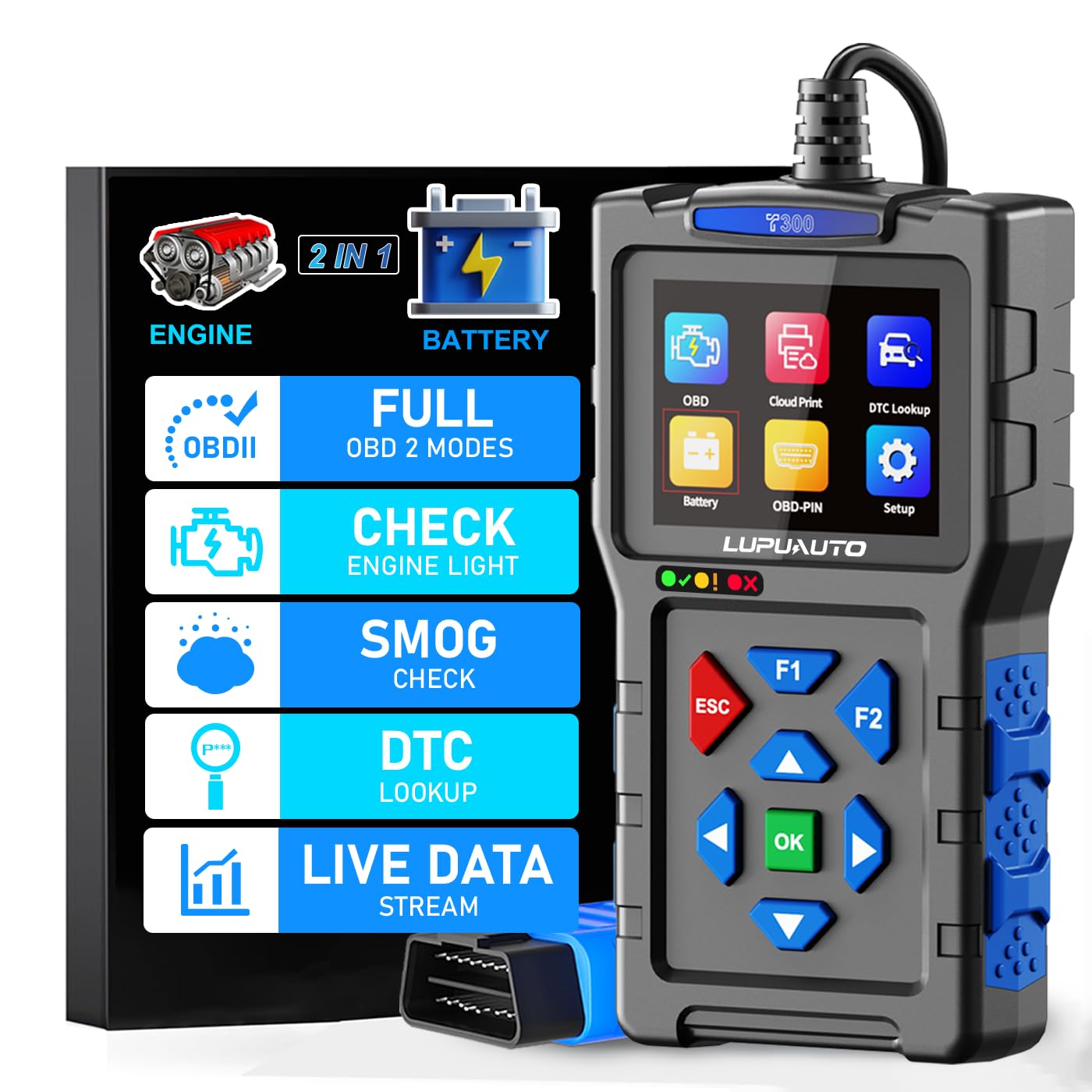 Photo 1 of 2-in-1 OBD2 Scanner Battery Tester, Professional Vehicle Check Engine Code Reader with Reset & I/M Readiness Diagnostic Tool, Live Data, Car OBDII Diagnostic Scan Tool for All Vehicles After 1996