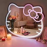 Capeebaala Anime Neon Sign Mirror,Vanity Mirror with Lights Bedroom Wall Mirror for Pink Room Decor and a Makeup Mirror with Lights Teen Girl Gifts for Birthday Christmas Halloween Thanksgiving