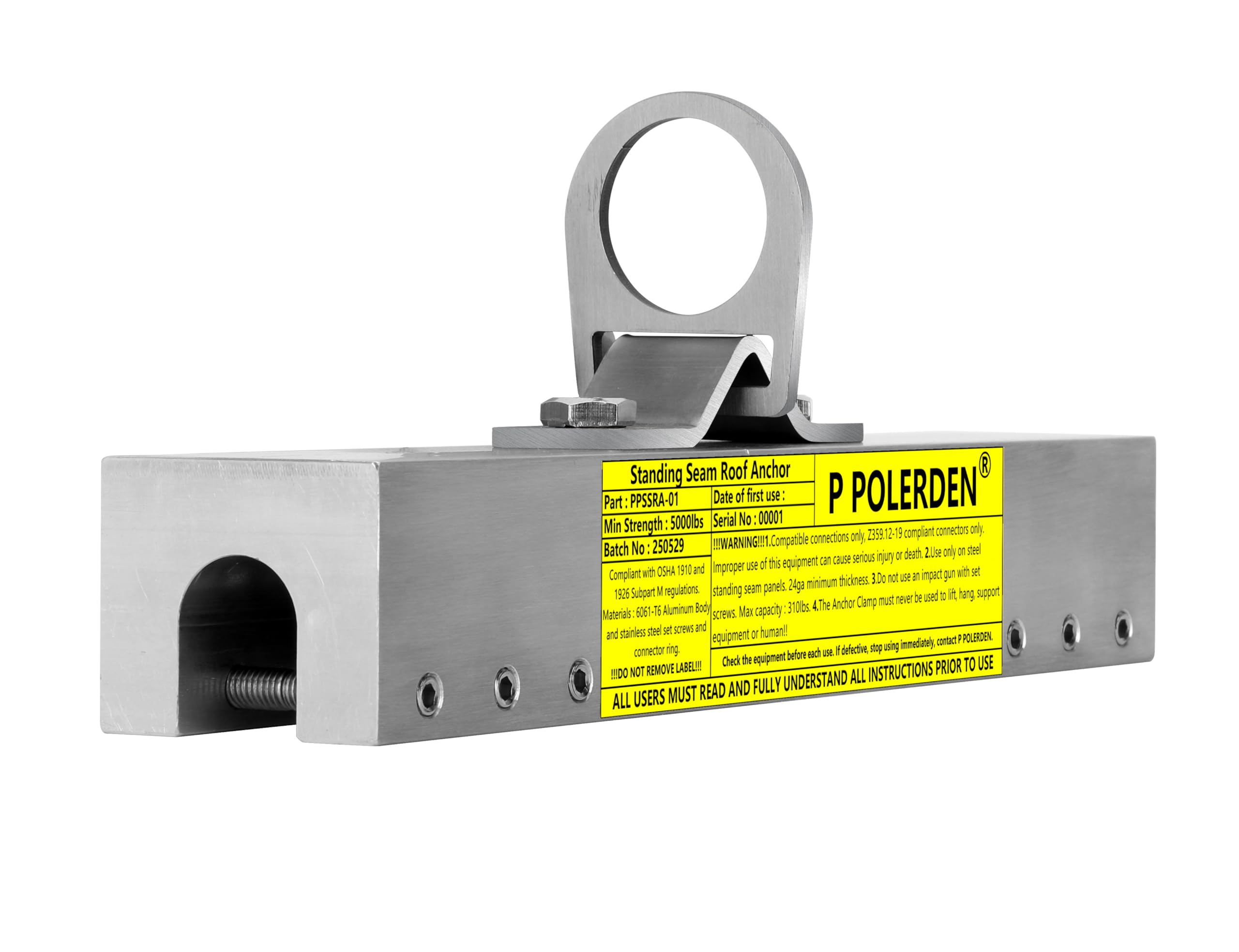 Photo 1 of P Polerden Standing Seam Roof Anchor Clamp, Reusable Roofing Anchors Fall Protection Safety Kits, No Drill Roof Anchor, OSHA/ANSI Compliant, Lightweight, Solid Aluminum Alloy