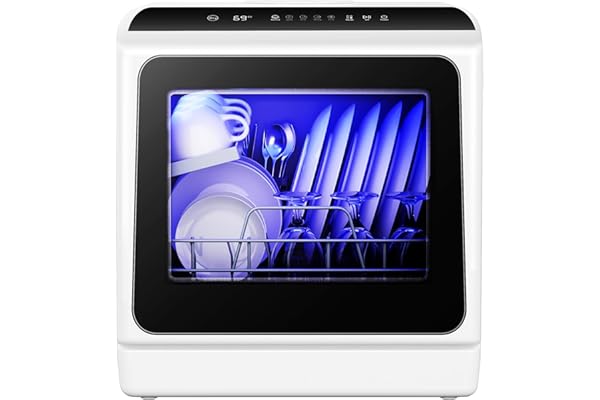 EUHOMY 6 Programs Countertop Dishwasher, Portable Dishwasher with 5L Built-in Water Tank & Inlet Hose, Mini Dishwasher for Apartments and RVs, High-Temp & Air-Dry Function, No Hookup Needed, Black