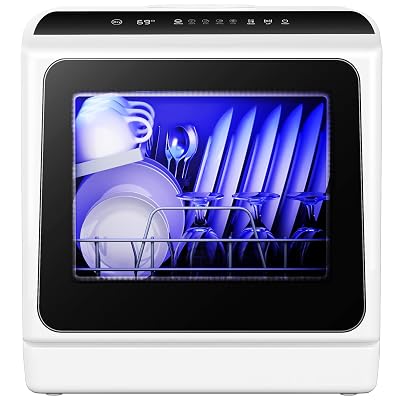 EUHOMY 6 Programs Countertop Dishwasher, Portable Dishwasher with 5L Built-in Water Tank & Inlet Hose, Mini Dishwasher for Apartments and RVs, High-Temp & Air-Dry Function, No Hookup Needed, Black