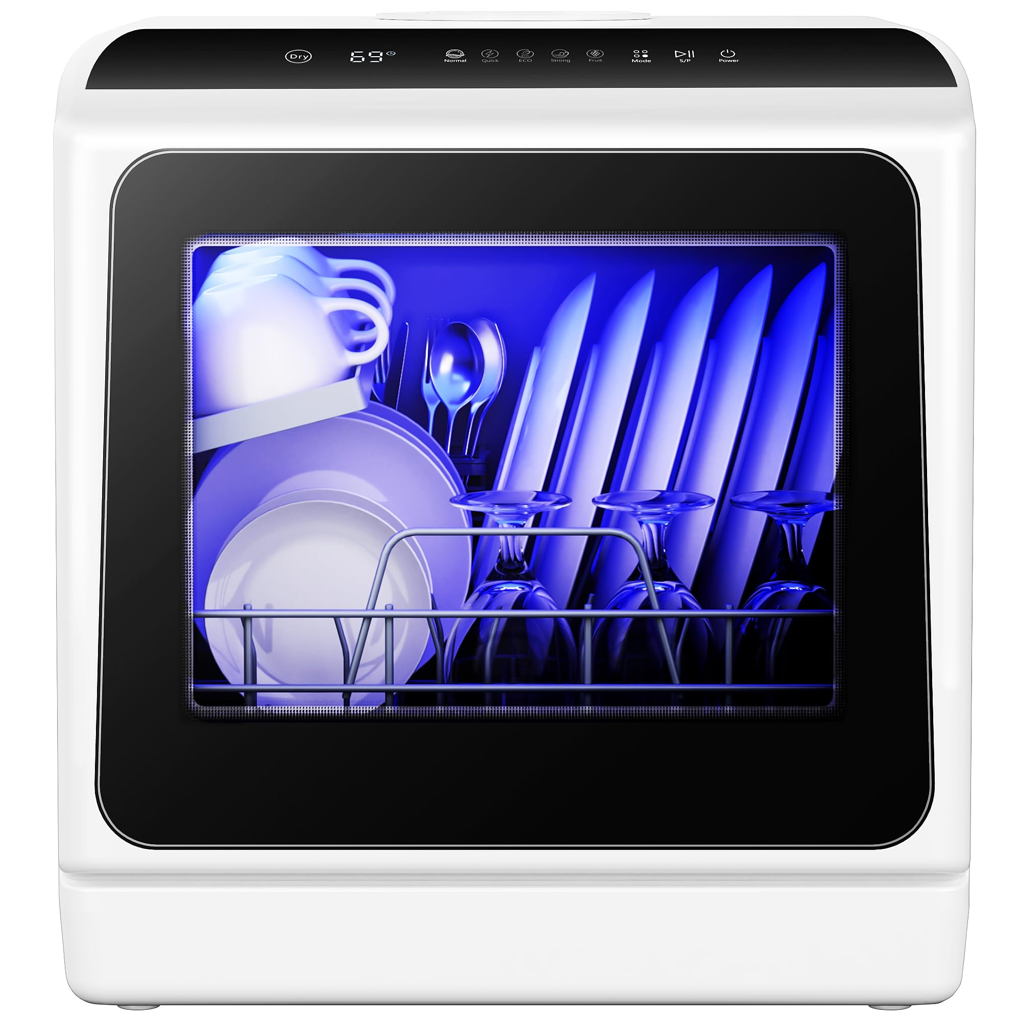 EUHOMY 6 Programs Countertop Dishwasher, 5L Built-in Water Tank& Inlet Hose, Portable Mini Dishwashers for Small Apartments, Dorms and RVs,High-Temp& Air-Dry Function, No Hookup Needed, Black