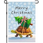 IVN Winter Christmas Garden Flag 12x18 Inch Double Sided Turtle Tree Snow Holiday Outdoor Yard Flag for Home Lawn Entryway Cute Winter Decor