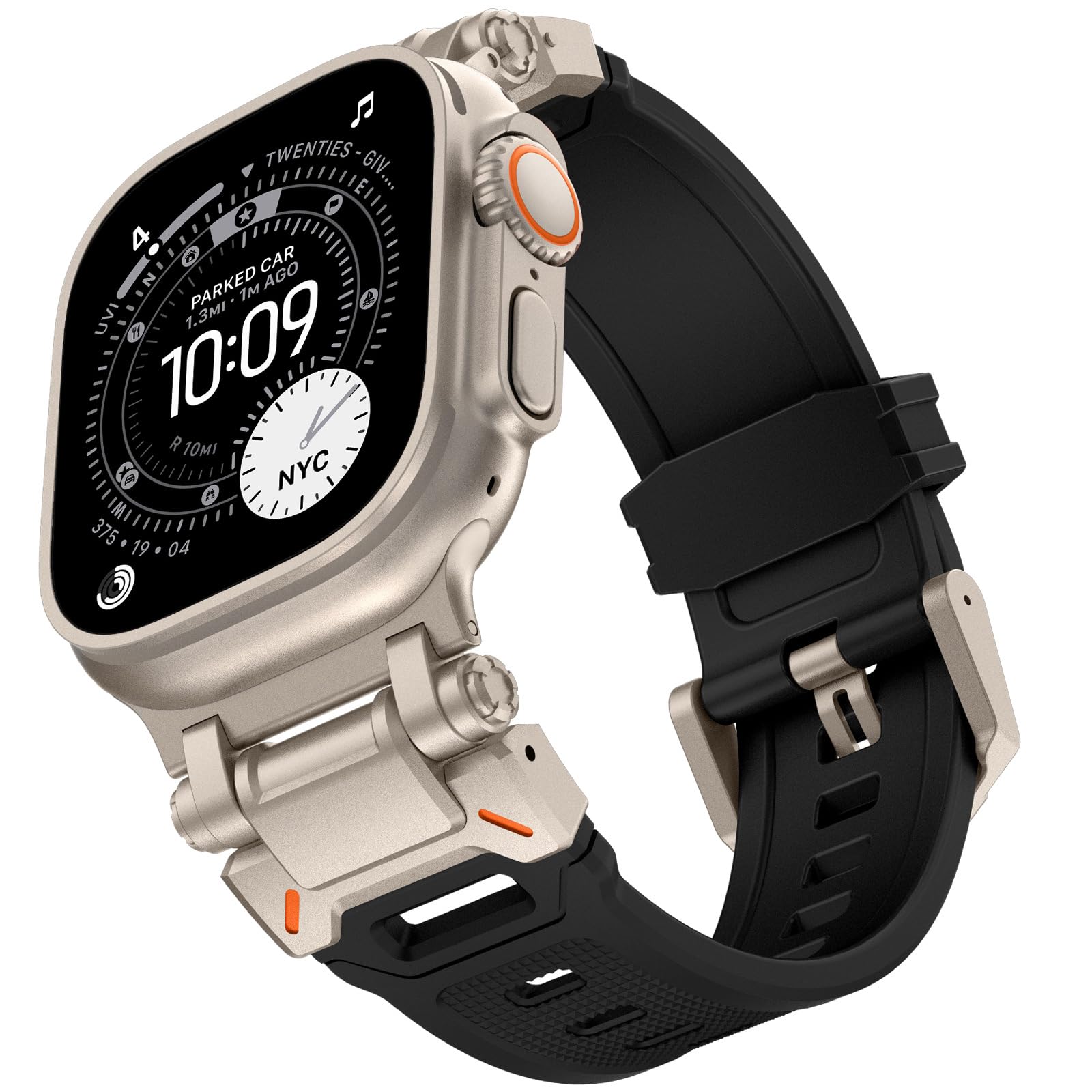 KADES Rugged TPU Sport Band for Apple Watch Ultra 3/2/1 49mm, Metal Connectors for Apple Watch Series 11/10 46mm Series SE3/9/8/SE2/7/6/SE/5/4/3/2/1 45mm/44mm/42mm, Titanium/Black