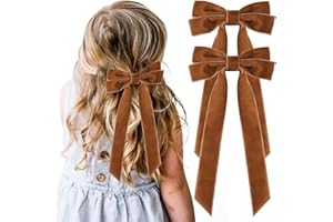 AILEAM 2PCS Velvet Hair Bows Brown Hair Ribbon Clips Big Fall Alligator Clips Hair Accessories for Women Girls Toddlers Kids Baby