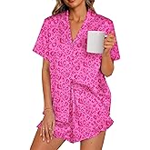 LILLUSORY Womens Satin Silk Pajamas Set 2 Piece Ruffle Pjs Winter Matching Lounge Sleepwear Button Down Striped Shirt Shorts