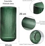 Vzmiza Green Glass Vase 26 cm Premium Thickened Ribbed Flower Vase view 3