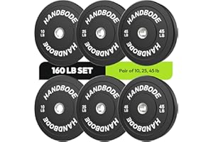 HANDBODE Bumper Plates 2 - Inch Olympic Weight Plate Set for Barbell, 10-55 lb Rubber Weights Sets for Home Gym, Strength Training Plate, Weight Lifting, Black