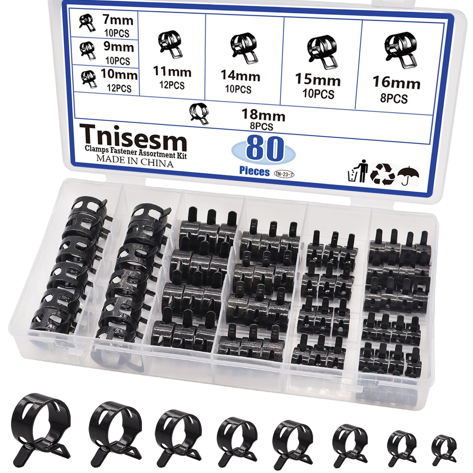 40-Piece Spring Band Clip Fuel & Vacuum Hose Clamp Set – ID 10mm (25/64"), Silicone Friendly