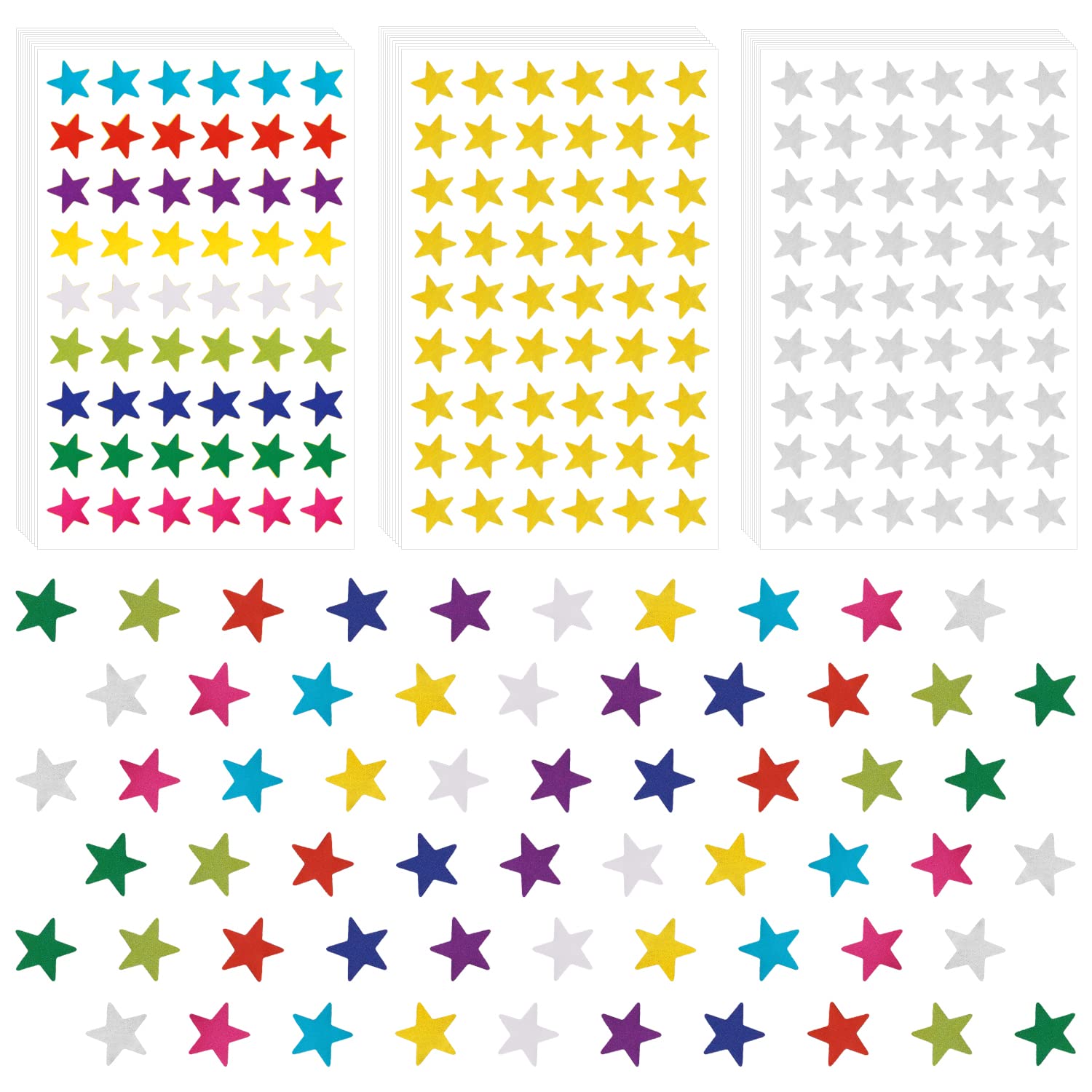 1620pcs/ 30sheets Small Star Stickers, 1.3cm/0.5 Inch Foil Star Stickers Incentive Reward Star Stickers for Kids Craft Wall Home School Office (Gold, Silver, Colored)