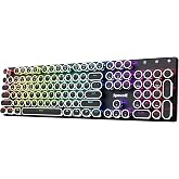 Redragon Wireless Typewriter Style Mechanical Gaming Keyboard, Black | Bluetooth/2.4Ghz/Wired, RGB Led Backlit, Blue Switch - Clicky, Rechargeable 4000mAh, Solid Metal Panel, Round Keycaps