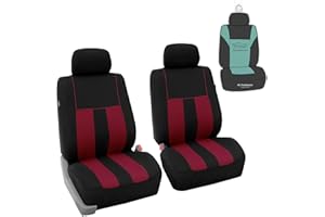 FH Group Car Seat Cover Striking Striped Front Pair Set Car Seat Covers Airbag Compatible, Burgundy and Black with Gift – Universal Fit for Cars Trucks & SUVs FB036102