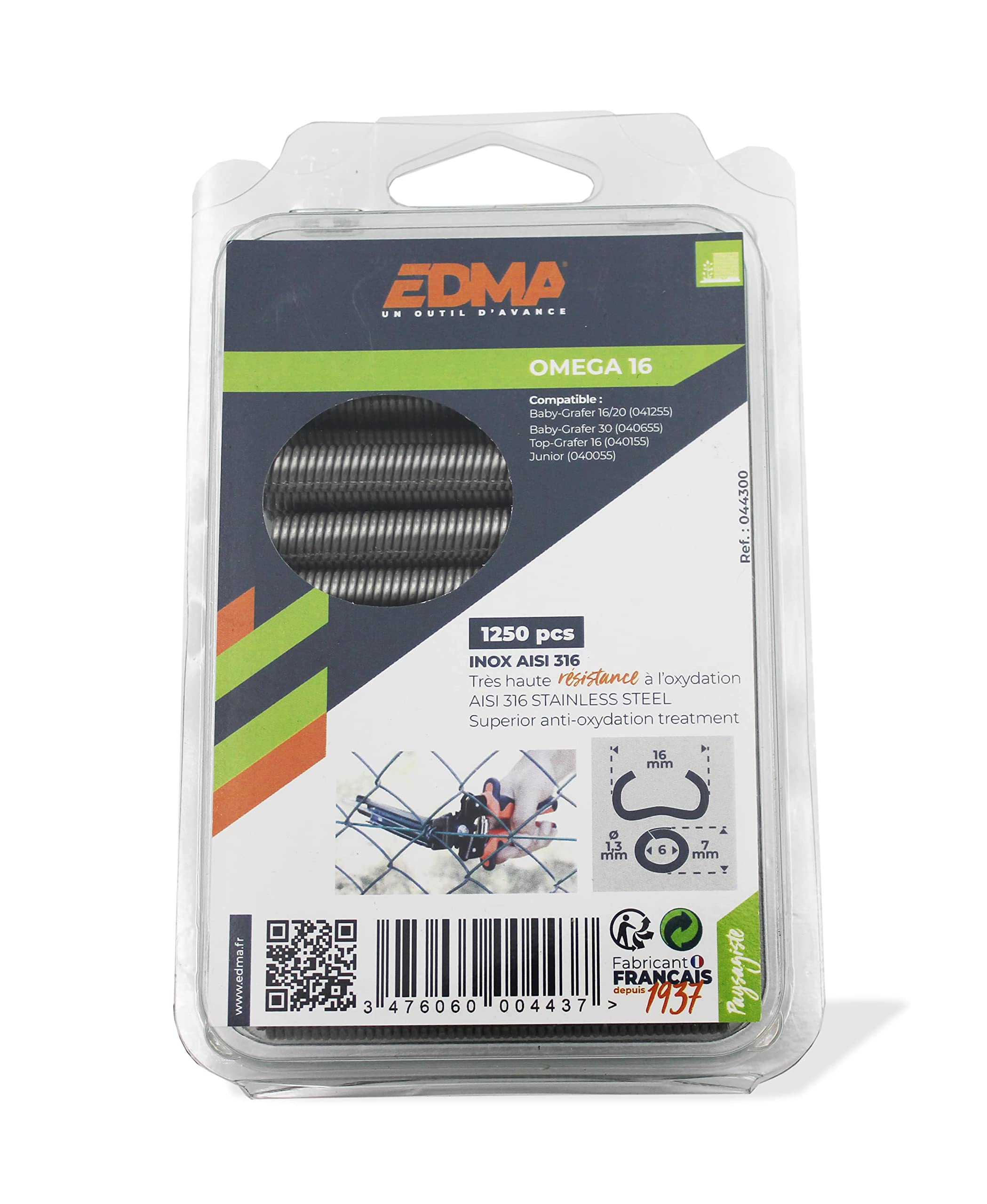 EDMA 44300 Omega 16 Staple, Stainless Steel AISI 316