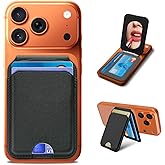 CORLAGOON Magnetic Phone Wallet With Makeup mirror ，4 Card Holder with Adjustable Stand,RFID-Blocking Magsafe Wallet for iPhone 17/16/15/14/13/12 Pro Max Series Cases(Black)
