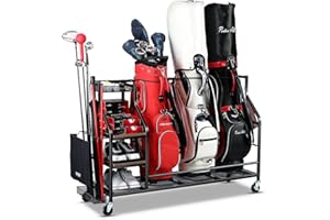 FHXZH Golf Bags Storage Garage Organizer- Golf Bag Stand for Golf Bags, Clubs, Balls, Golf Equipment Accessories, Golf Bag Storage Rack with Wheels for Garage, Club, Basement