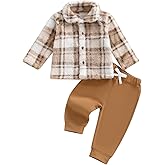 Giraropa Toddler Baby Boy Clothes Plaid Button Sweater Sweatsuit 2Pcs Sweatshirt Pants Set Cute Infant Fall Winter Clothes