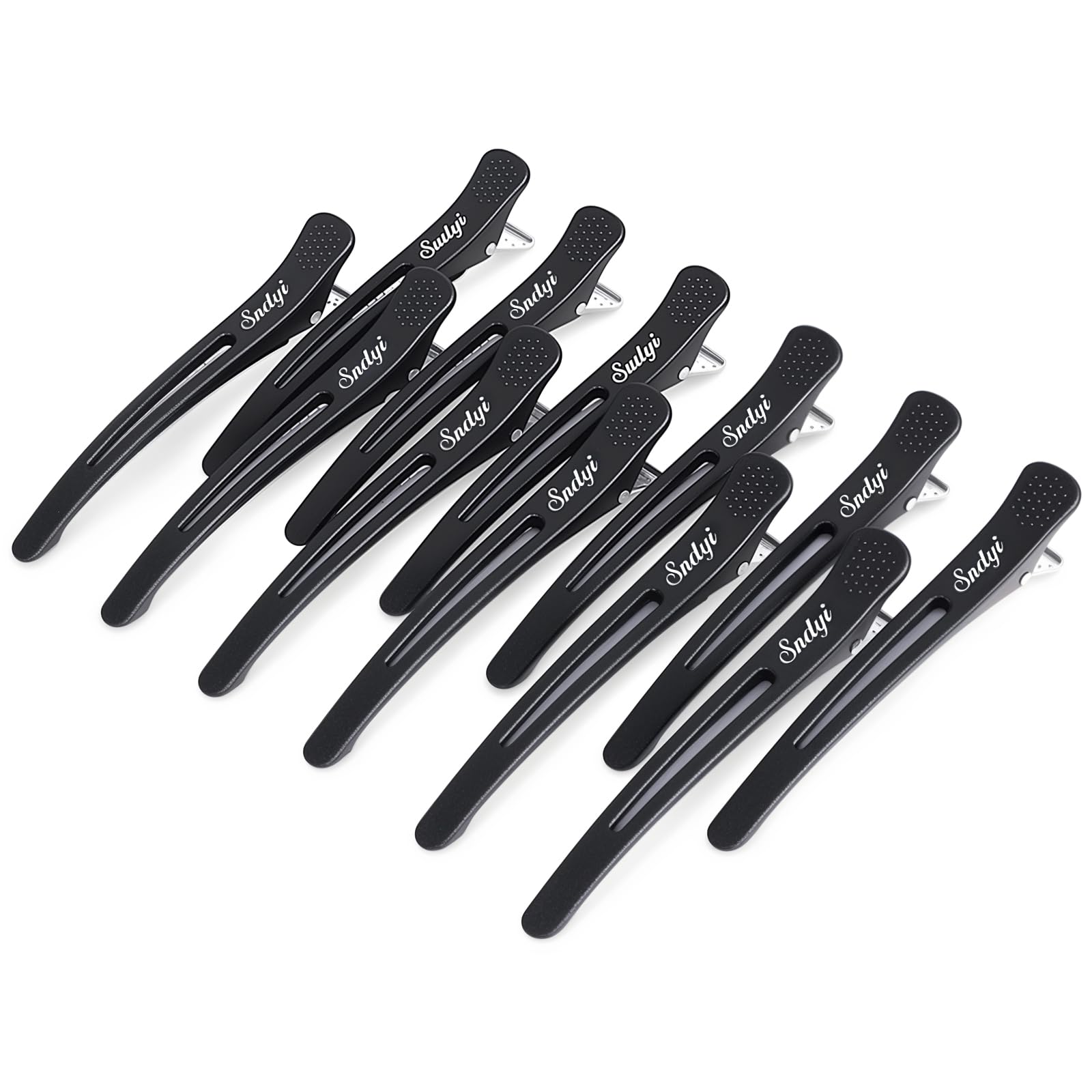 Sndyi Hair Clips for Styling Sectioning, 12pcs Non Slip Duck Billed Hair Clips with Silicone Band, Pro Hairdressing Clips for Salon Use, Hair Cutting Clips for Hairdresser, Women, Men - 11cm, Black