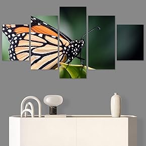 SIGNWIN 5 Panel Canvas Wall Art Birds Butterfly...