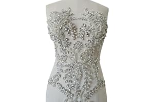 PLUNE Handmade Shiny Rhinestones Applique handsewing Beaded Sequins Crystal on lace Trim Patches for Prom Dress Clothing Decorative Accessories (Silver)