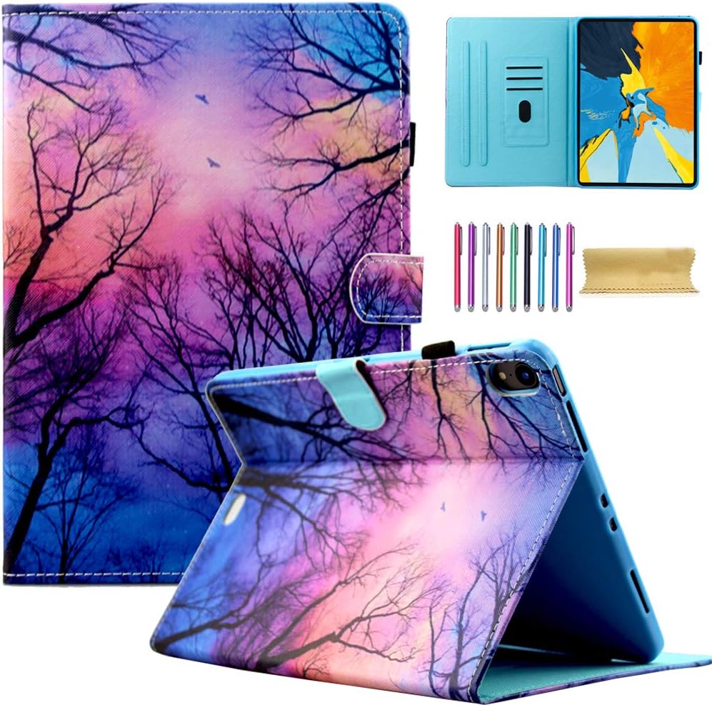 iPad Pro 11 Case, New iPad Pro 2018 Case, Motie Slim Fit PU Leather Folio Smart Stand Wallet Cover with Auto Sleep/Wake Function for Apple iPad Pro 11 Inch 2018 Tablet, Purple Forest