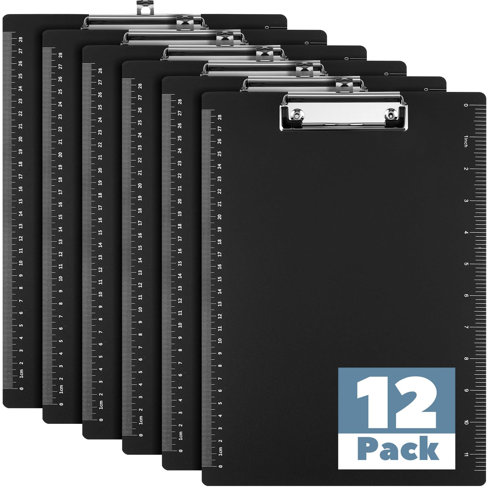 Photo 1 of Seajan 12 Pack Plastic Tick Mark Clipboards Black Clip Boards with Ruler Low Profile Clip 12.4 x 9 Standard Letter Size Clipboard Document Holder for Office School Classrooms Doctor Coaches