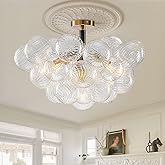 YIHANTLZ Bubble Ball Semi Flush Mount Ceiling Light Fixture, 24" Bubble Chandelier, Modern Hand Blown Glass Chandelier for Be