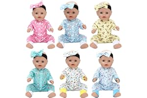 SOTOGO 6 Sets Baby Doll Clothes Outfits Jumpsuits for 14-16 Inch Baby Doll, 43cm New Born Baby Doll, 15 Inch Bitty Baby Doll and American 18 Inch Doll Clothes Accessories