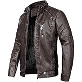 WULFUL Men's Vintage Stand Collar Leather Jacket Motorcycle PU Jacket and Coat
