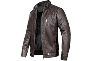 WULFUL Men's Vintage Stand Collar Leather Jacket Motorcycle PU Jacket and Coat