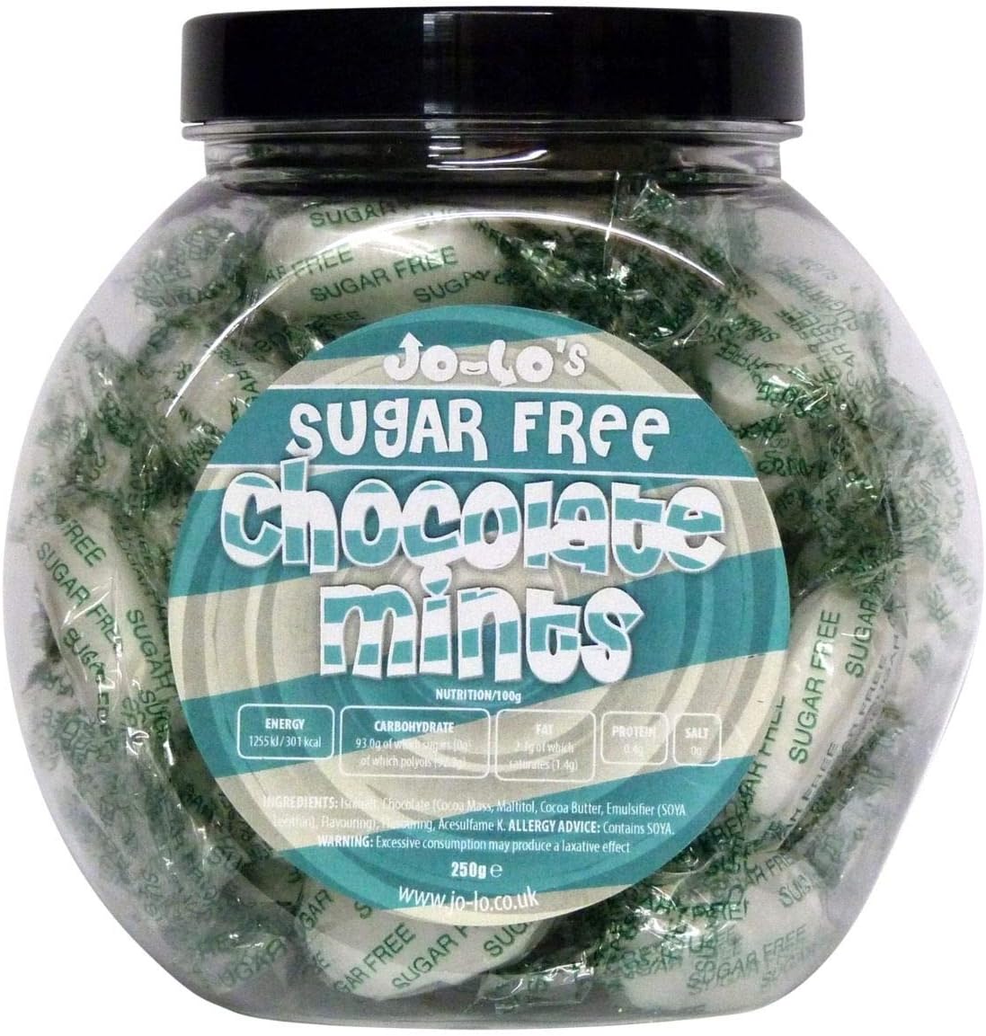 Jo-Lo Sugar Free & Low Net Carb Sweets - Chocolate Mints - 250g Jar