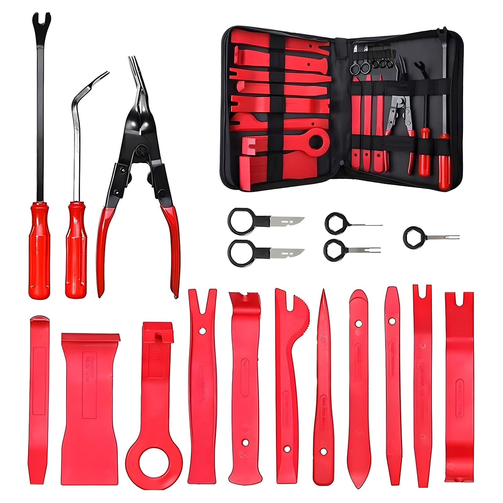 Automotive Accessories Disassembly Kit, 19 PCS Plastic Rivet Removal Pry Tool Repair Kit with a Portable Tool Kit, for Vehicle Dash Audio Door Panel Window Molding