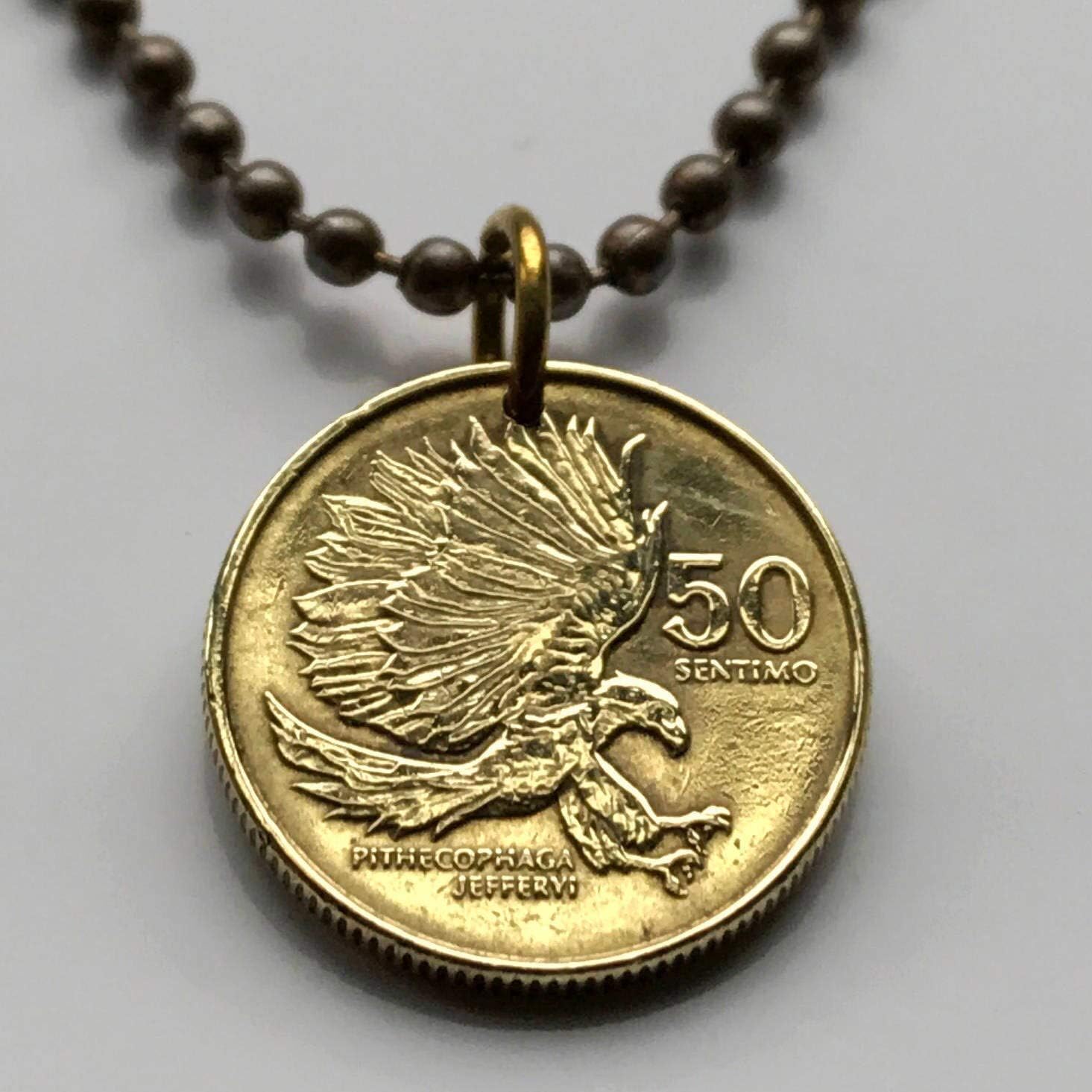 1994 Philippines 50 Sentimo coin pendant Monkey-eating eagle Pinoy Filipino Manila Bohol Cebu Iloilo City Mindan Visayan Island n002041