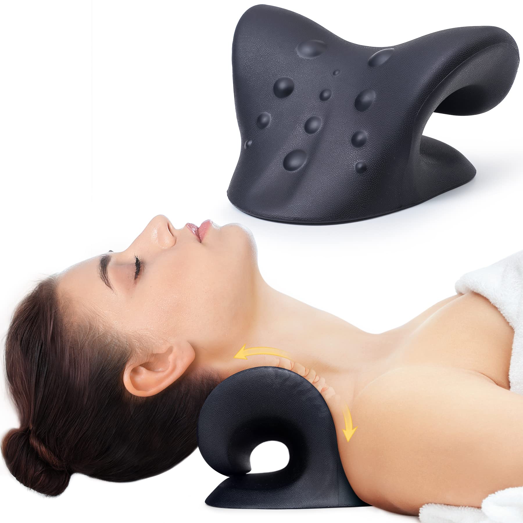 Neck Stretcher for Pain Relief, Neck and Shoulder Relaxer, Cervical Traction Device for TMJ Pain Relief and Cervical Spine Alignment Neck Curve Corrector, Chiropractic Pillow (Black)