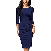 Miusol Women's Retro Ruffle Style 2/3 Sleeve Slim Work Pencil Dress