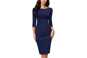 Miusol Women's Retro Ruffle Style 2/3 Sleeve Slim Work Pencil Dress