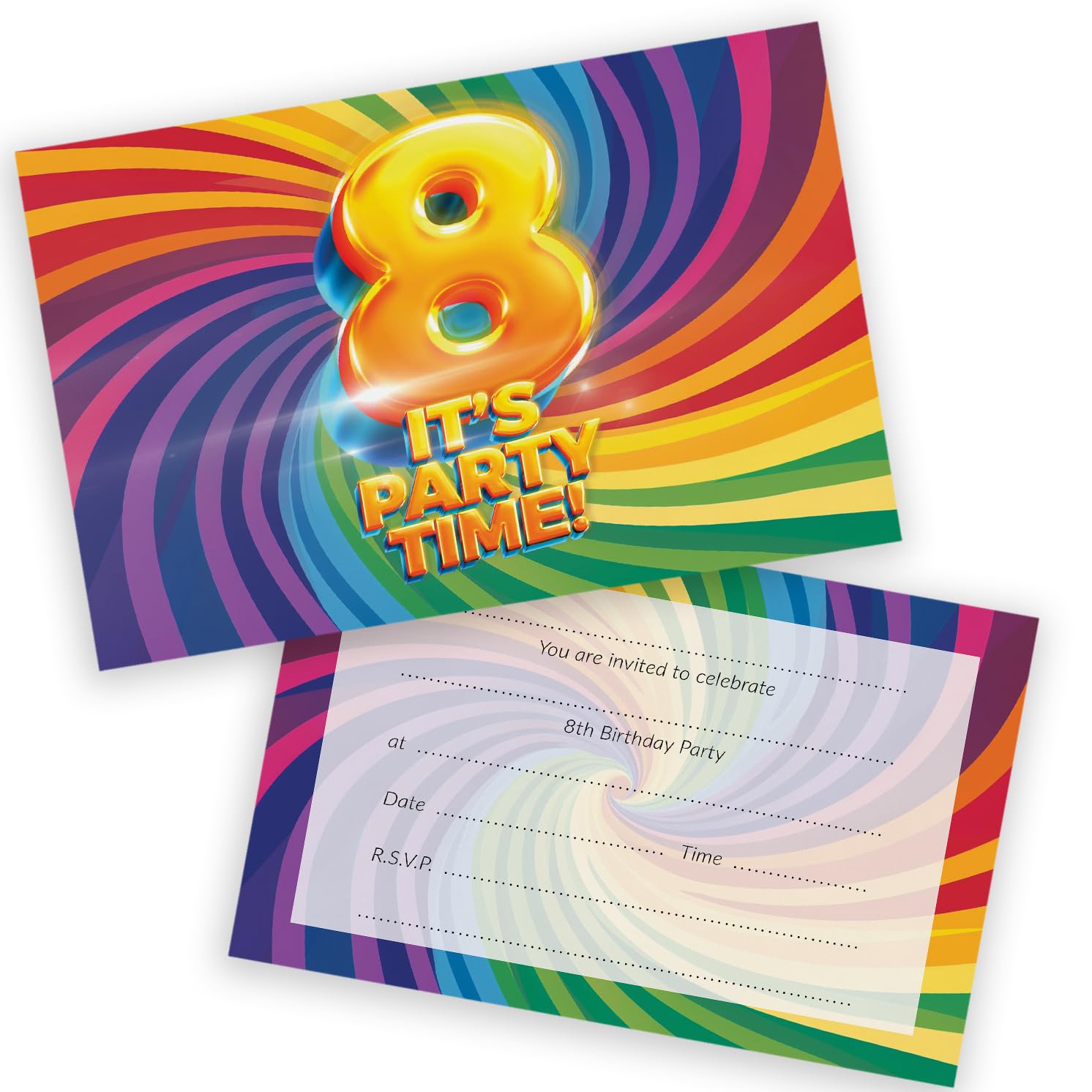 8th Birthday Party Invitations Kids - Now It's Party Time 36 Pack - Childrens Birthday Invitations for Boys/Girls A6 Bday Party Invites Invitation Cards with Folding Envelopes