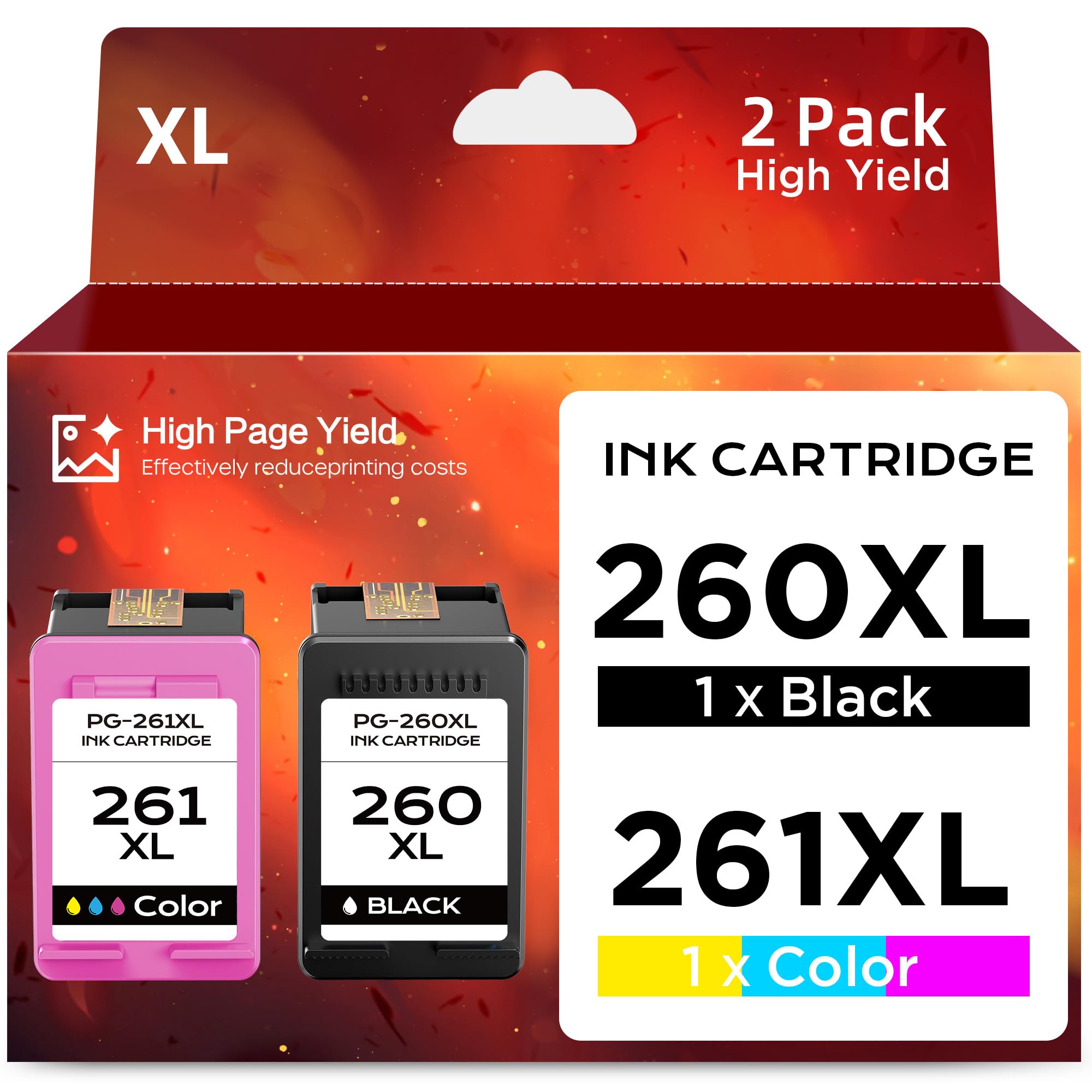 Photo 1 of 260XL 261XL Ink Cartridge Replacement for Canon 260 XL 261 XL PG-260 CL-261 Combo Pack Work with Canon PIXMA TS6420 TS6400 TS5320 TR7020 TR7022 TR7020a TR7022a Printer (2 Pack, 1 Black, 1 Tri-Color)