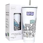 Beary Blu Cities Around the World 25 Oz Tumbler Series- Designed in the USA- Vacuum Insulated Tumbler with Lids Straw - Stainless Steel Coffee Water Travel Mug, Cup for Hot Cold Drink (Paris)