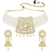 Aheli Trendy Gold Plated Kundan Pearl Choker Necklace with Jhumki Earring Jewelry Set Gift for Women