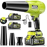Electric Leaf Blower Cordless,580000RPM Lightweight Handheld Leaf Blower with 2 x 4.0Ah Battery and Charger,Powerful Battery Blower with 3 Extended Nozzle for Lawn Care, Patio Cleaning and Dust