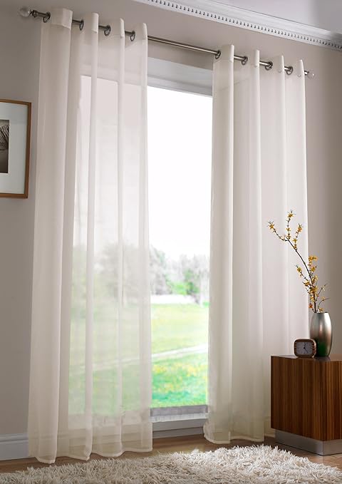 Plain Eyelet Voile Net Curtains Ring Top Ready Made Voile