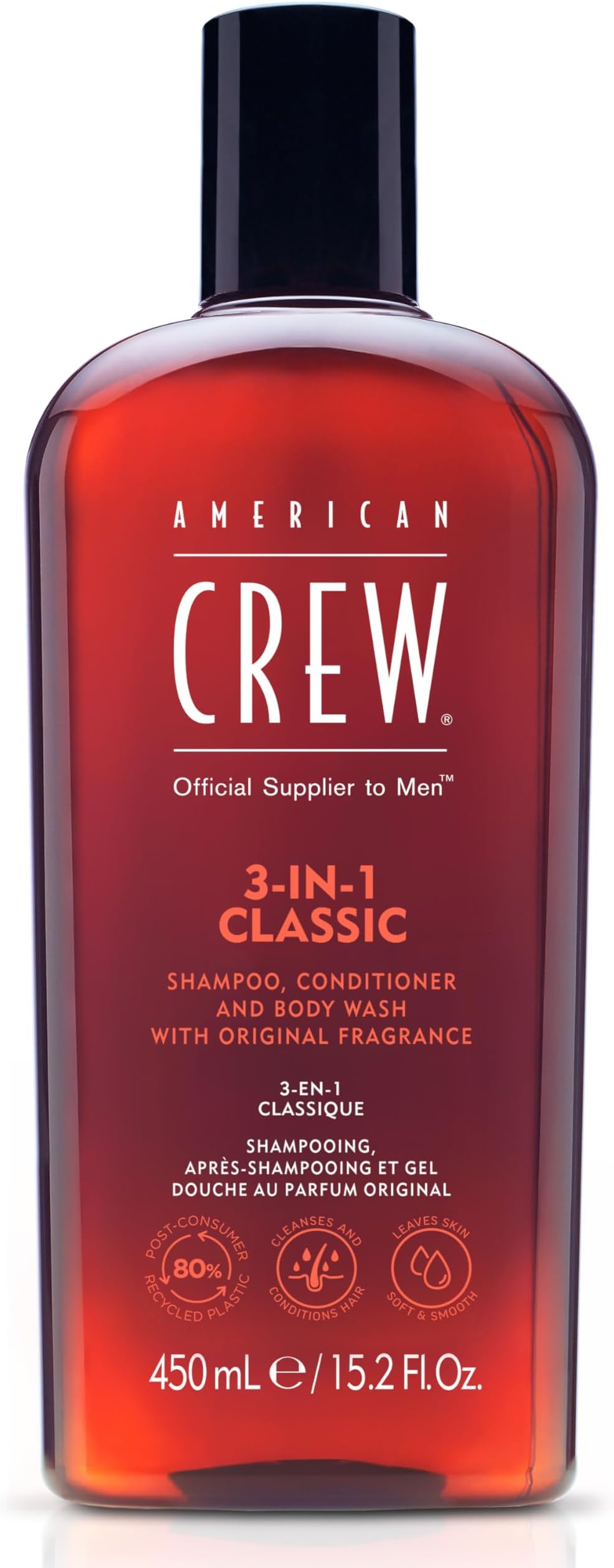 American Crew 3-In-1 Shampoo Conditioner Body Wash for Men 450ml Long Lasting