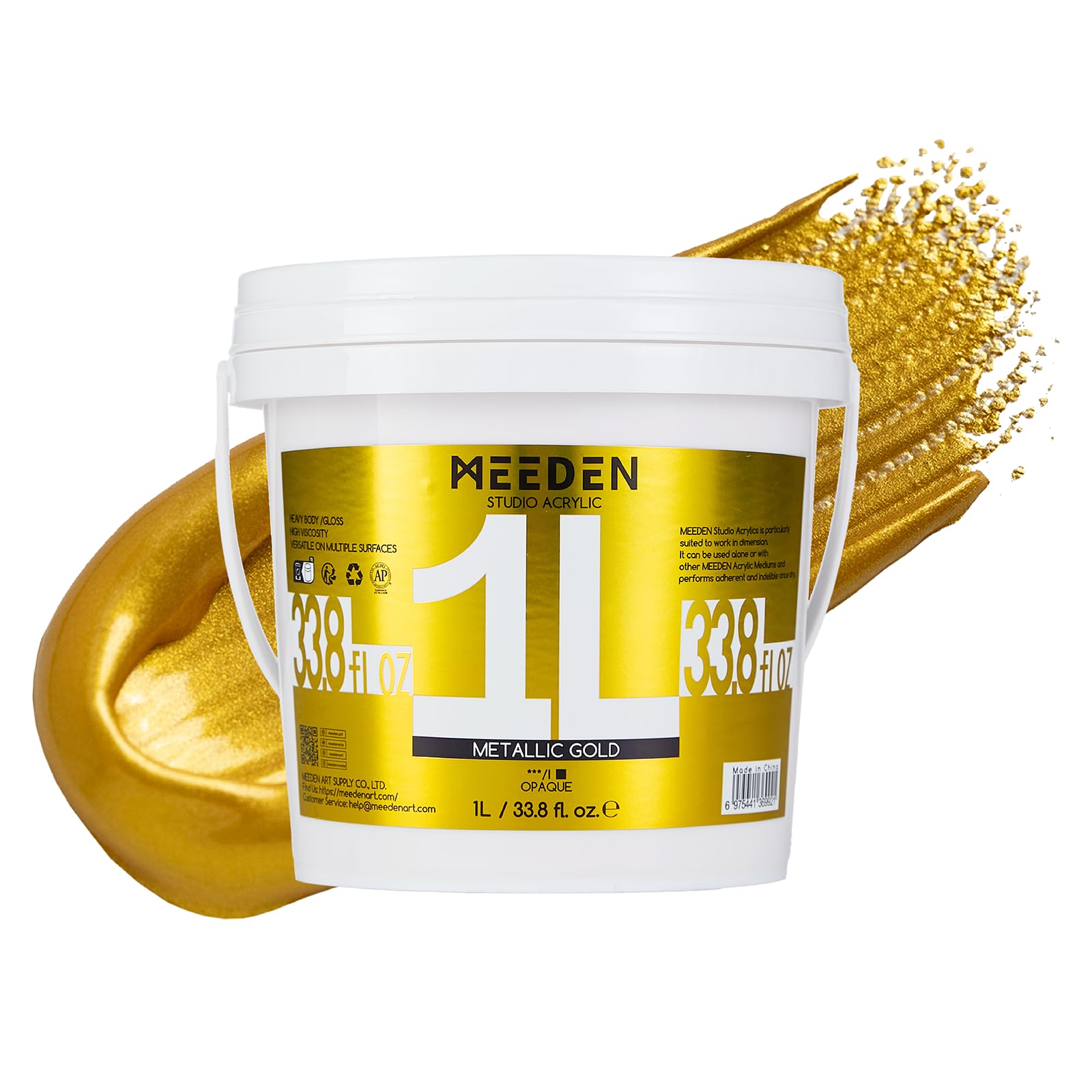 Photo 1 of MEEDEN Metallic Gold Acrylic Paint: 1L /33.8 oz Heavy Body Gold Leaf Paints for Canvas Crafts Wood Metal Furniture Wall