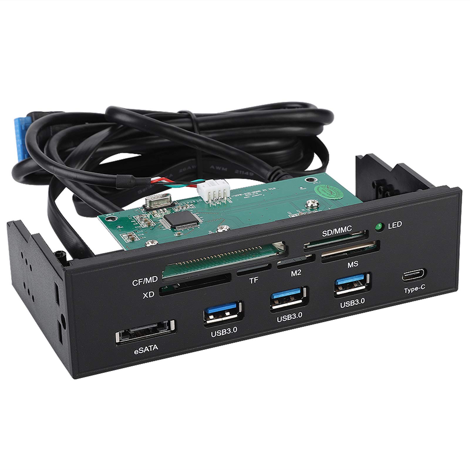 143 5.25" PC Front Panel Multi-Function Internal Card Reader, USB 3.0 & eSATA, Supports M2, MSO, SD, MS, XD, 64G CF Card