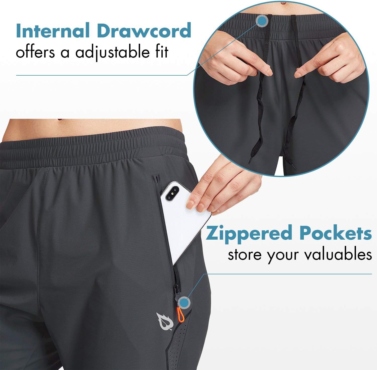 BALEAF EVO Women's Athletic Joggers Pants Dry Fit Running Capri Pants Zipper Pockets Lightweight Sports Yoga Track Pants: Clothing