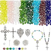 PH PandaHall Rosary Making Kit, 766pcs Crystal Glass Faceted Beads with Cross Charms Rosary Prayer Making Supplies First Communion Necklace Set for Christmas Easter Ramadan Necklace Jewelry Making